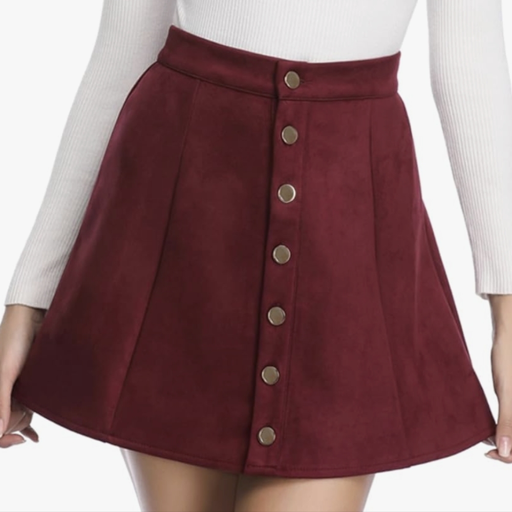Fuinloth Faux Suede A-Line Mini Skirt